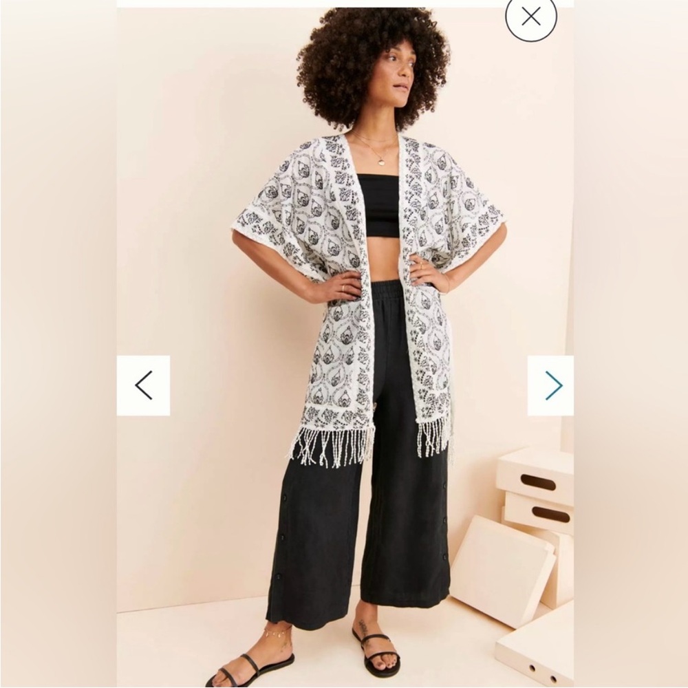 Anthropologie White Textured Duster